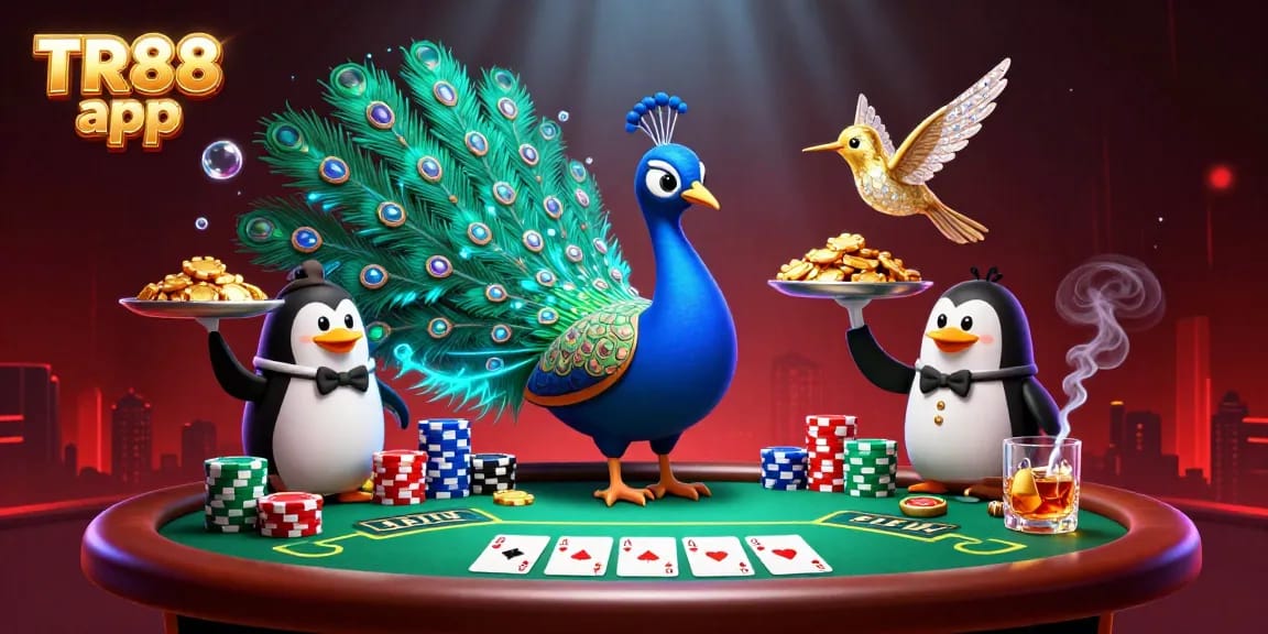Experience the excitement of the TR88 app with colorful casino characters and poker elements.
