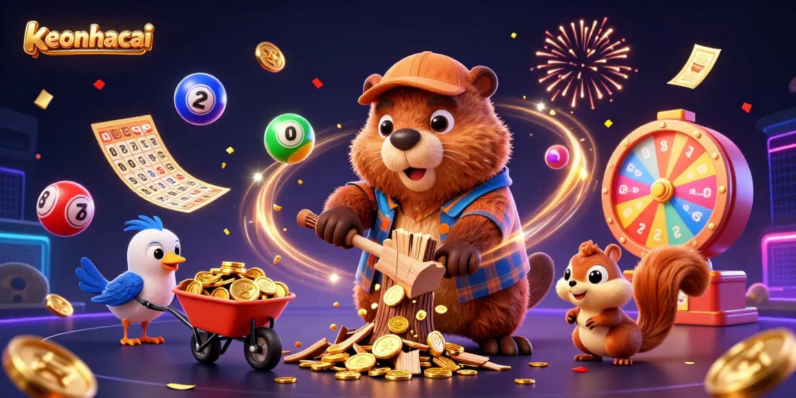 Bet on exciting keonhacai games with a vibrant scene of cartoon characters celebrating wins.
