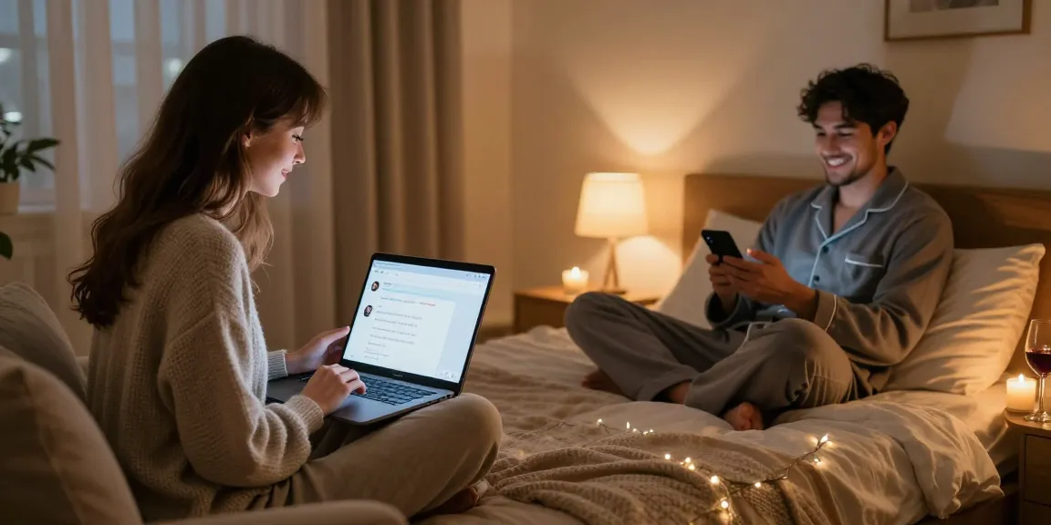 Couple enjoying intimate sex chat ai interactions on cozy home settings, showcasing connection and warmth.