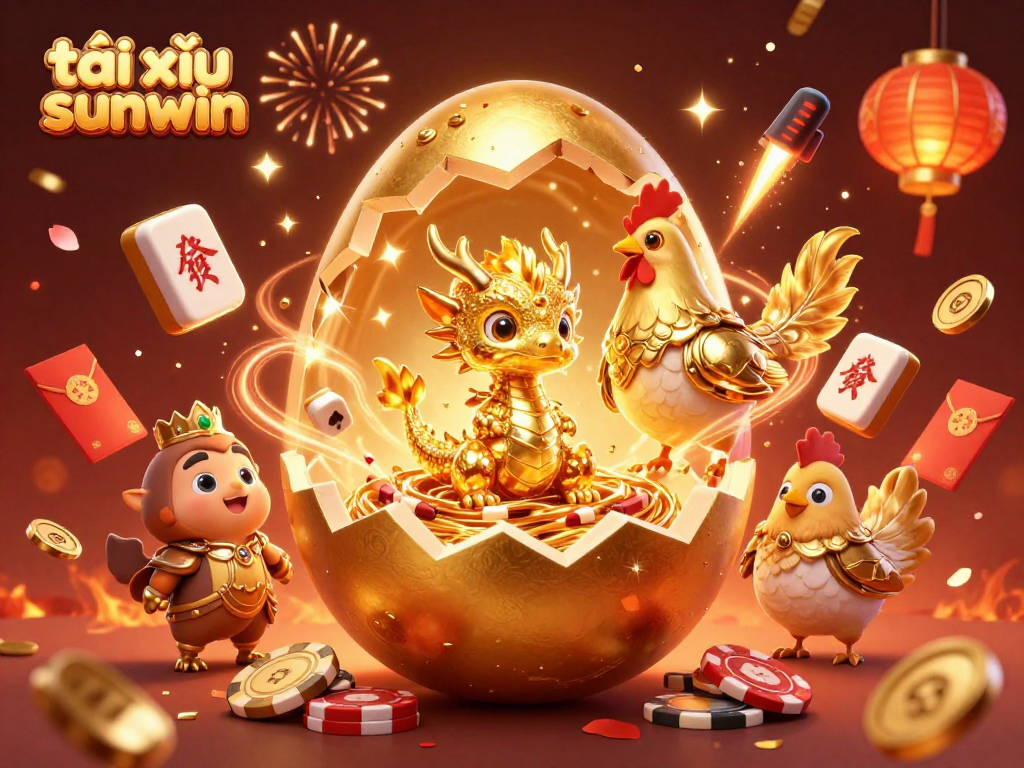 Experience thrilling tài xỉu sunwin action as a baby dragon emerges from a golden egg in a vibrant casino scene.