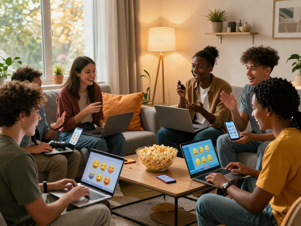 Spicy chat among friends in a cozy living room with modern decor and vibrant expressions.