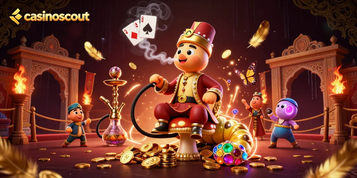 casinoscout showcases an intriguing online casino world with vibrant smoke rings and golden coins.