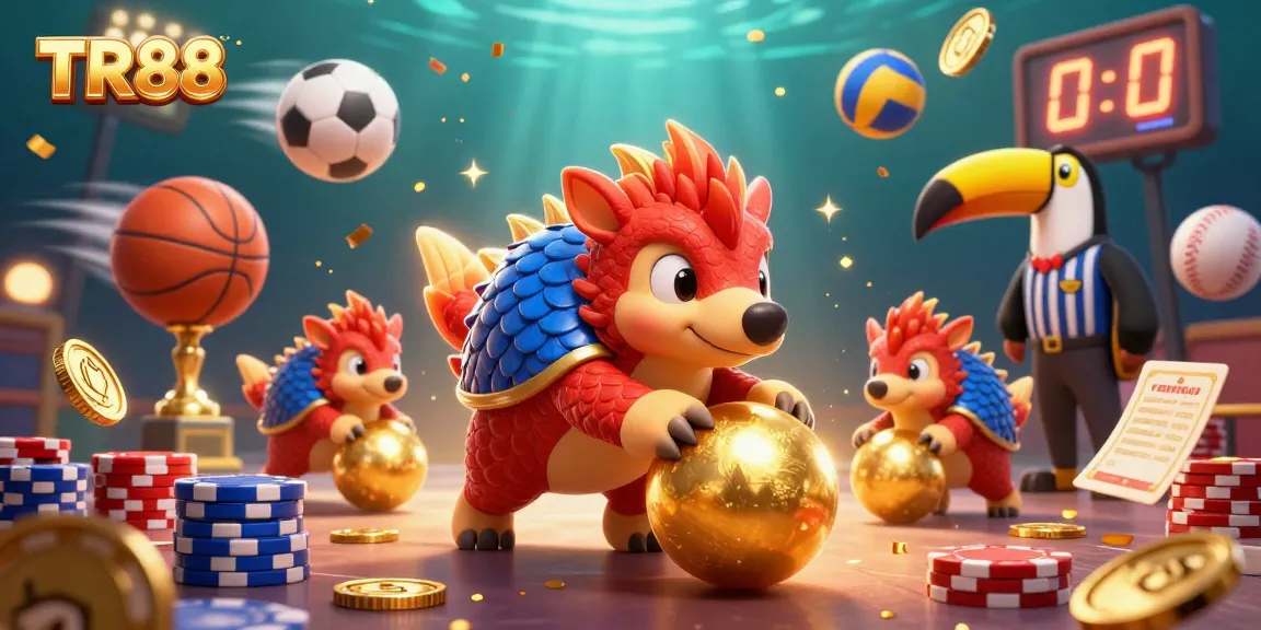 Compete for big wins with TR88 in an exciting gambling scene featuring rival pangolins amidst casino elements.