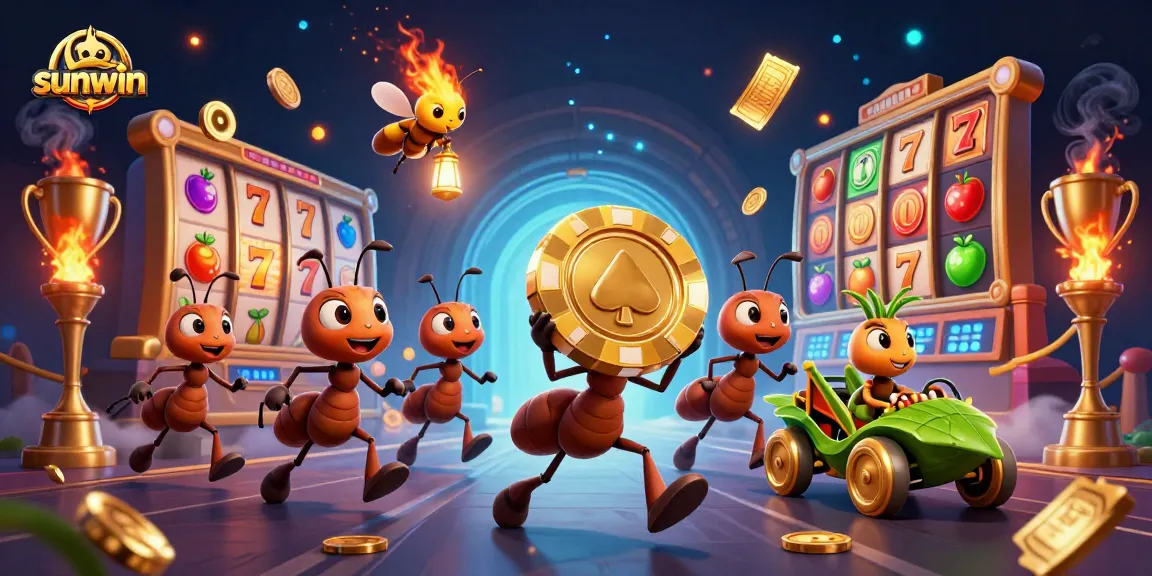 Experience the thrill of sunwin with ants heisting a giant poker chip in this vibrant casino adventure.
